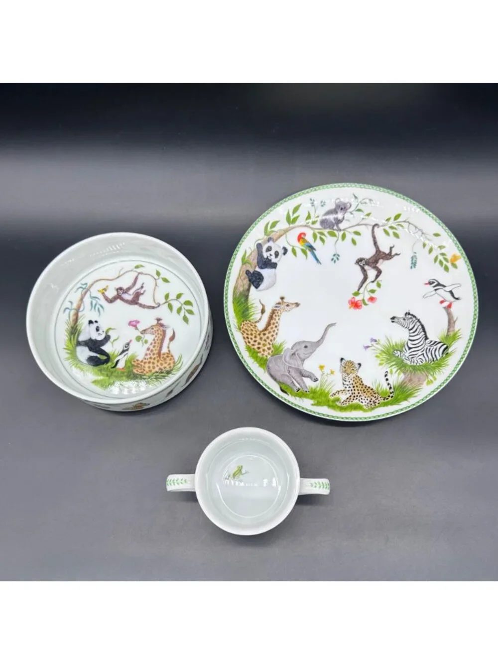 Vintage Childs Dish Set Plate Bowl Cup Lynn Chase 1988 Jungle Party Animal Japan - Picture 2 of 7